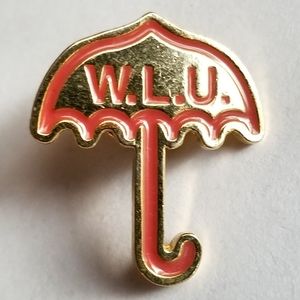 Vintage W.L.U. umbrella pin gold tone red brooch